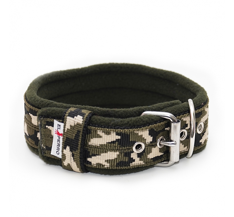 Terepszínű bélelt nyakörv, El Perro, 5 cm