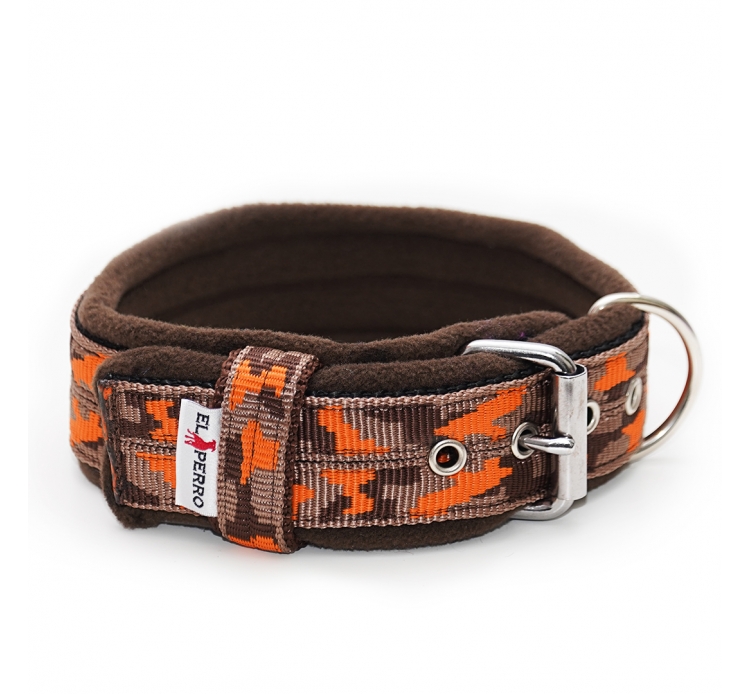 Terepszínű bélelt nyakörv, El Perro, 5 cm