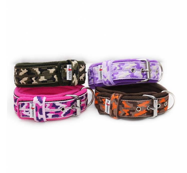 Terepszínű bélelt nyakörv, El Perro, 4 cm Terepszínű bélelt nyakörv, El Perro, 4 cm