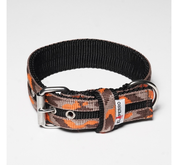 Terepszínű csíkos nyakörv, El Perro, 4 cm széles Terepszínű csíkos nyakörv, El Perro, 4 cm széles