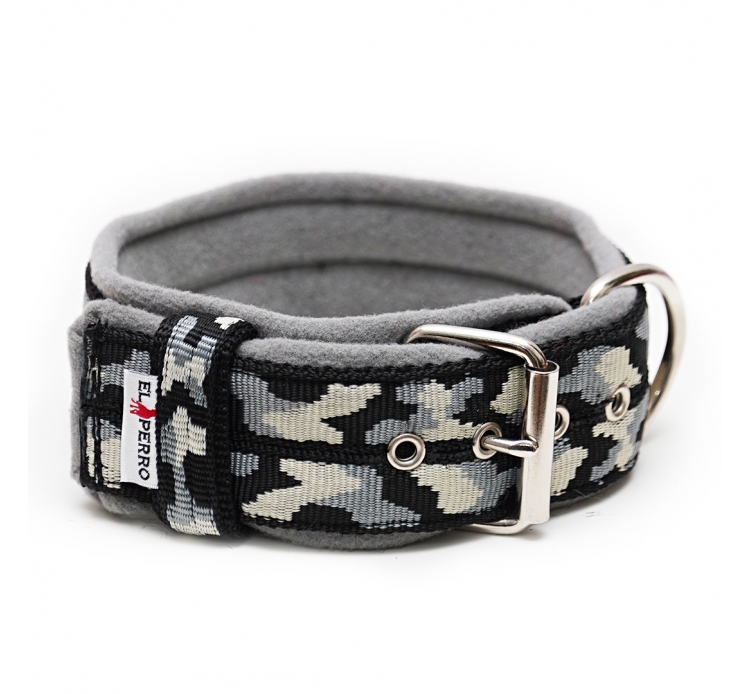Terepszínű bélelt nyakörv, El Perro, 5 cm